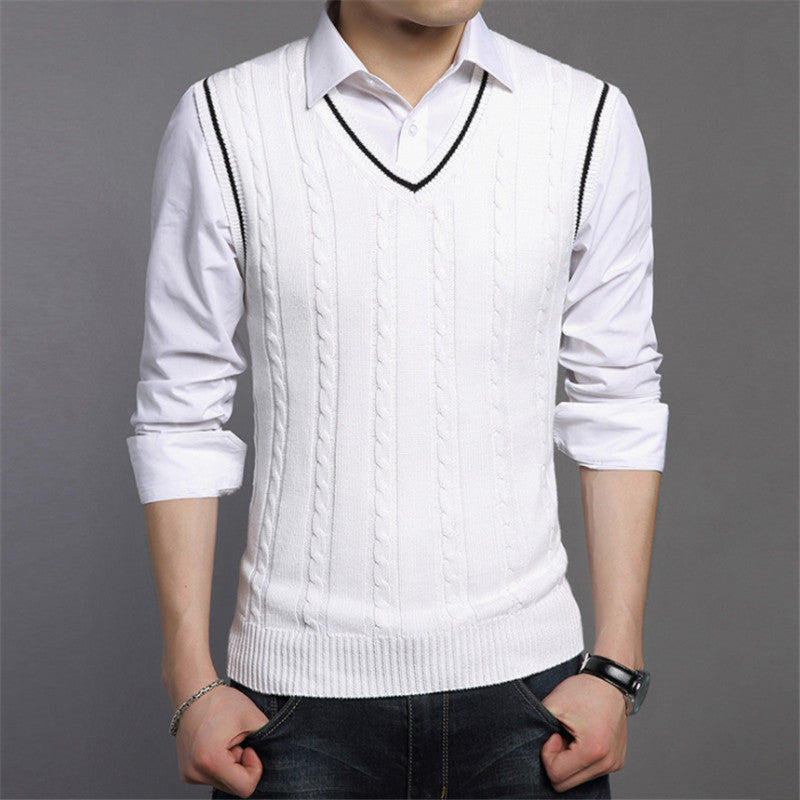 Men's Sleeveless Knit Pullover Sweater with V-Neck